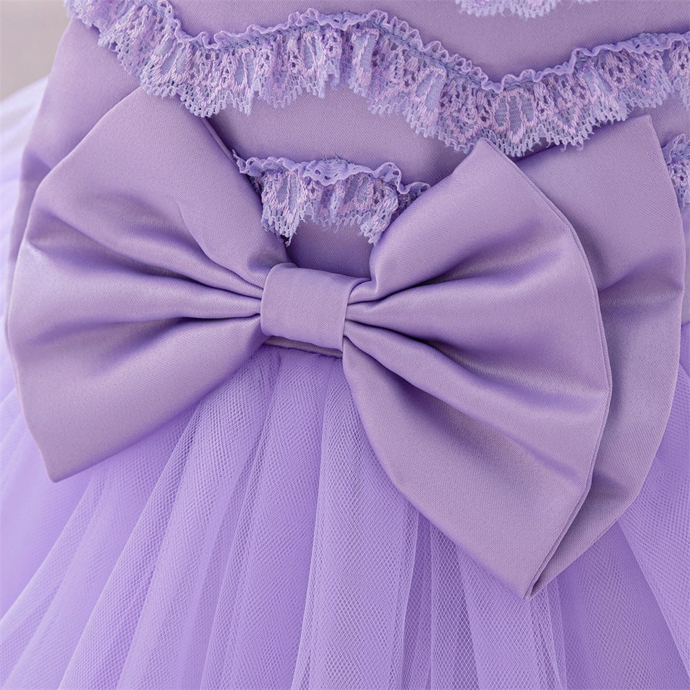 2025 new children's first-year dress tutu skirt lace lace princess dress white spot child rengow