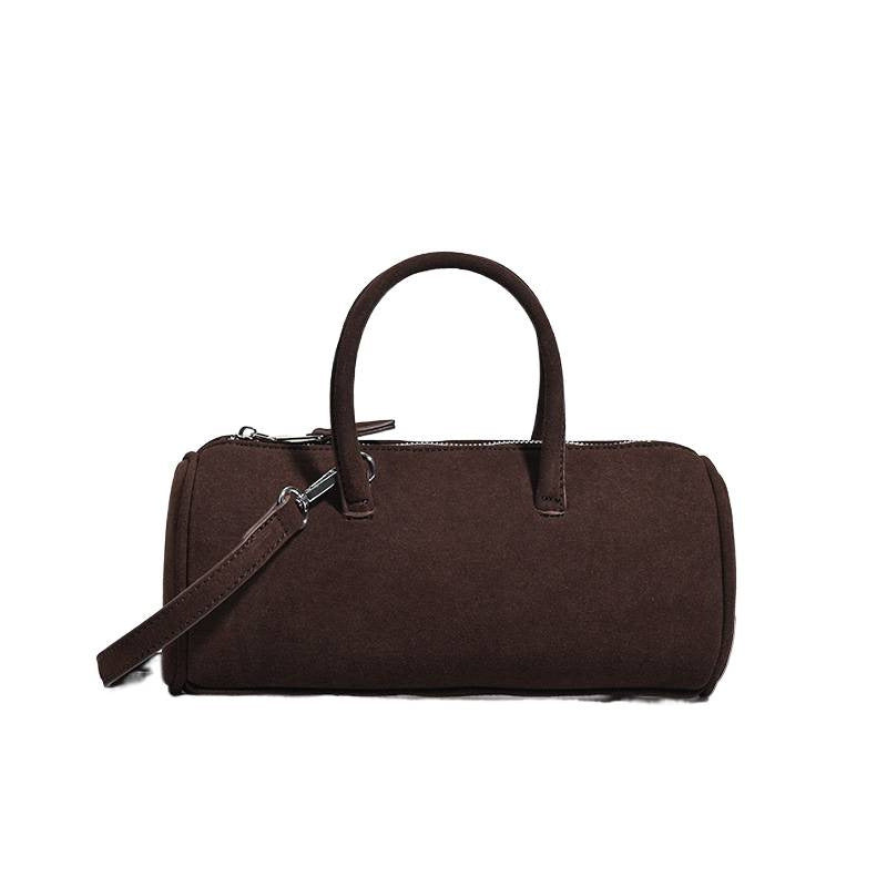ins autumn and winter retro suede cylinder bag Boston bag handbag temperament versatile suede shoulder messenger bag