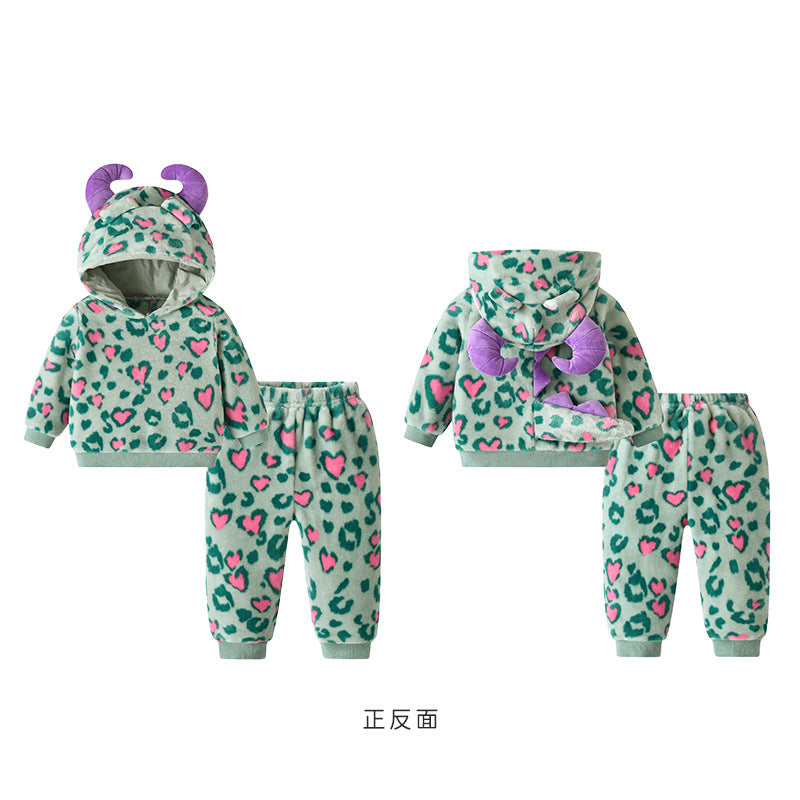 Infants and toddlers autumn new comfortable single-layer modeling set, little monster modeling two-piece performance suit