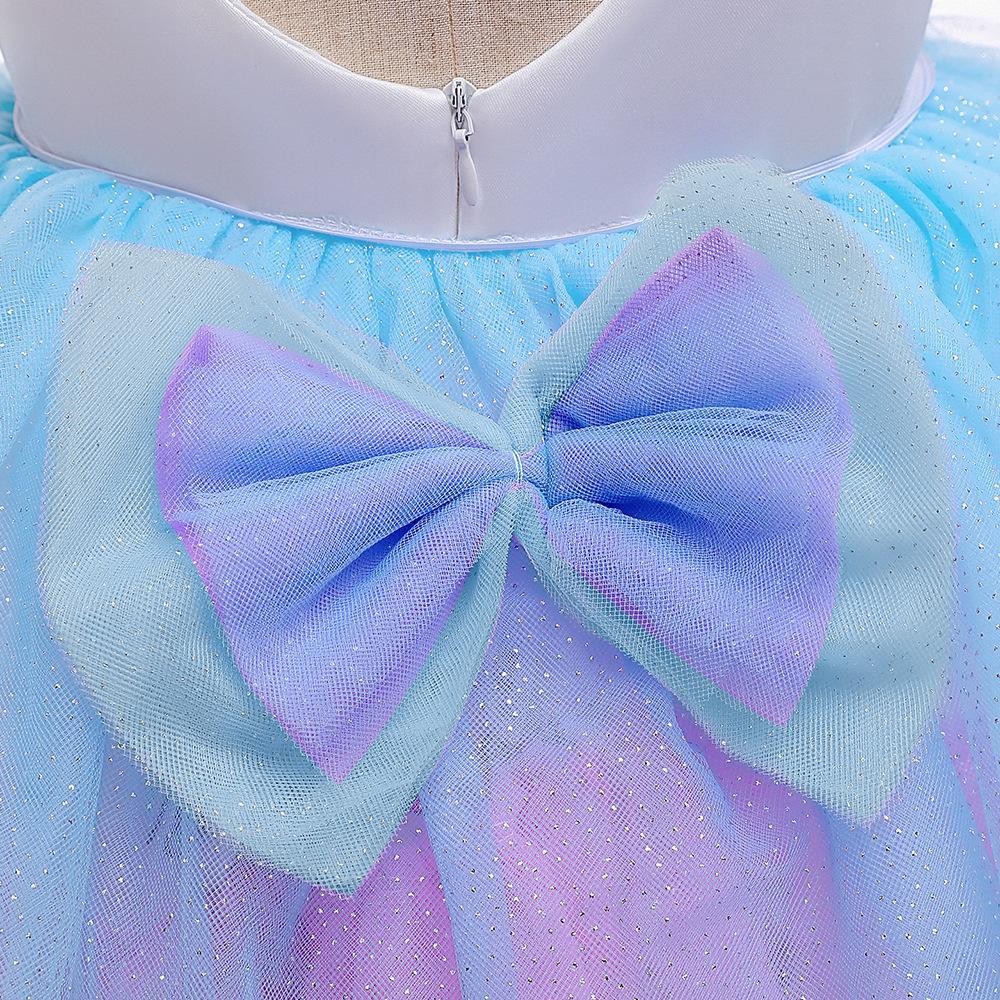 Children's Dress Little Girl Walk Show Dress Rainbow Unicorn Trailing Mesh Dress Halloween Girl Dress