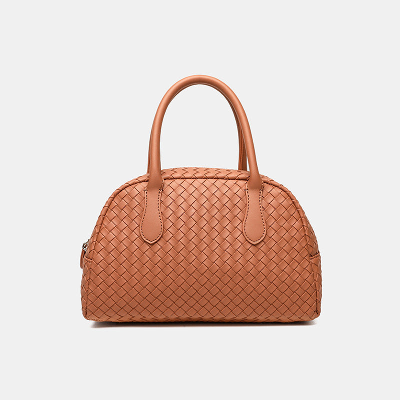 2025 European and American retro pu woven Boston bags niche autumn and winter handbags women's fashion light luxury pillow bags