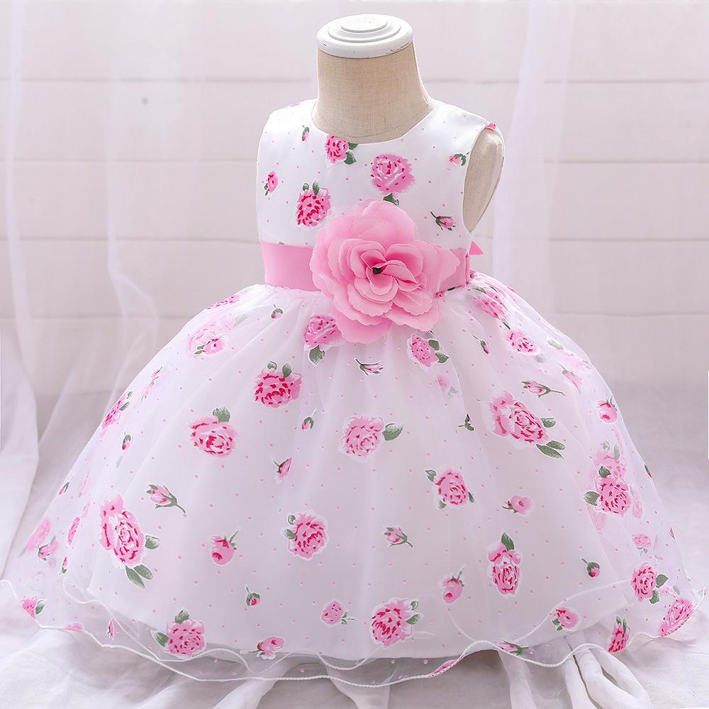 European and American new foreign style girls mesh printing flower girl tutu skirt baby year old dress children princess dress