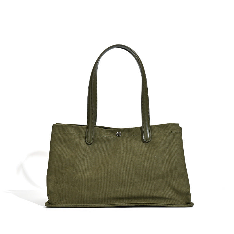 Niche design French trendy luxury leather splicing canvas large-capacity tote bag 2025 new commuter handbag