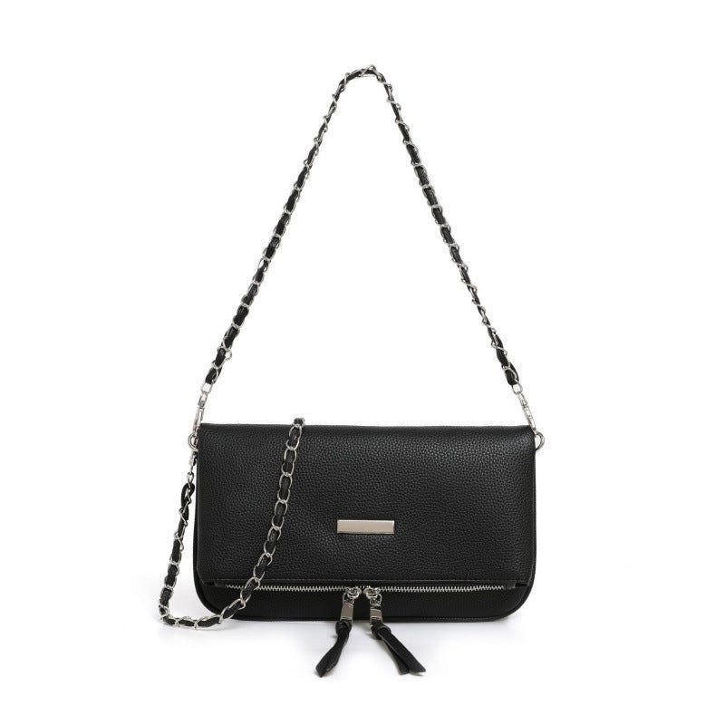 2025 new soft leather small square bag foreign trade European and American fashion versatile chain underarm tassel single shoulder oblique span bag