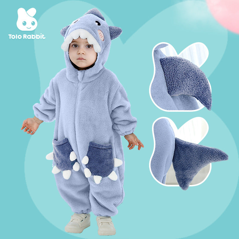 Infants and toddlers autumn new single-layer styling Romper cute shark styling one-piece Romper with tail