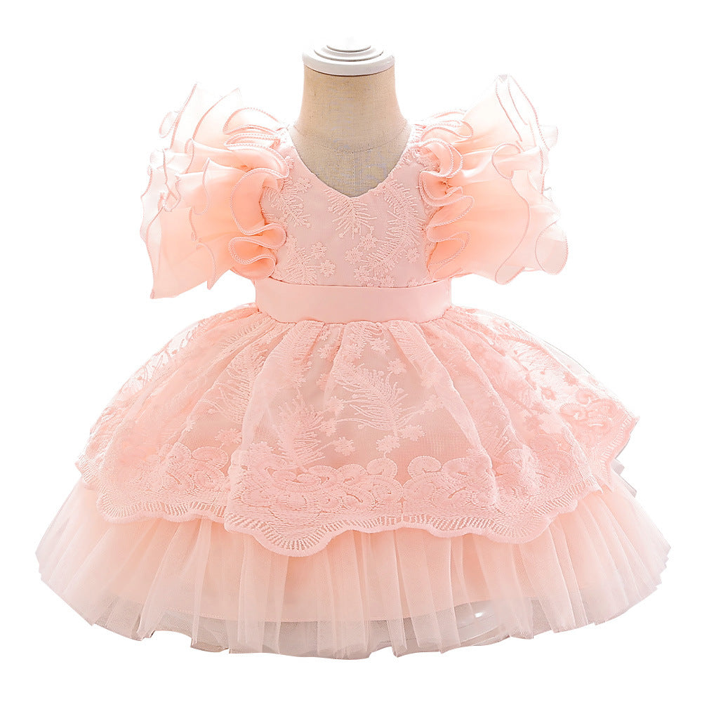 Princess dress girls clothes pink baby girl summer birthday dress children girls skirt puffy gauze skirt