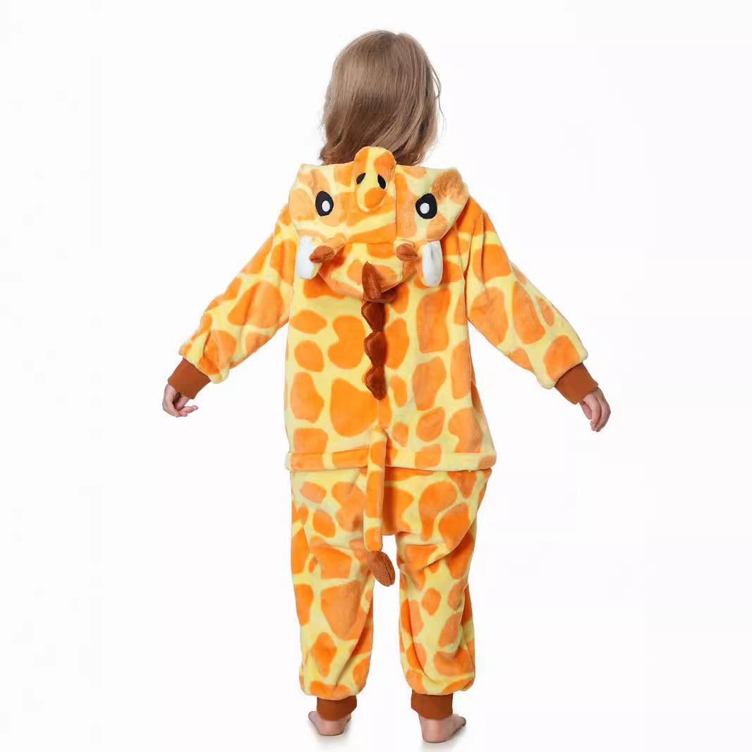 Autumn new children's cartoon styling clothes flannel single-layer cute giraffe spring and autumn styling onesie