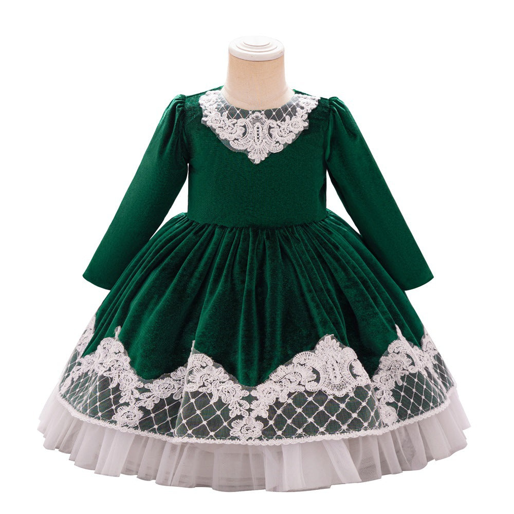 Infant Girl Dress Princess Dress One Year Old Baby Long Sleeve Mesh Flower Girl Dress Children's Birthday Banquet Dress