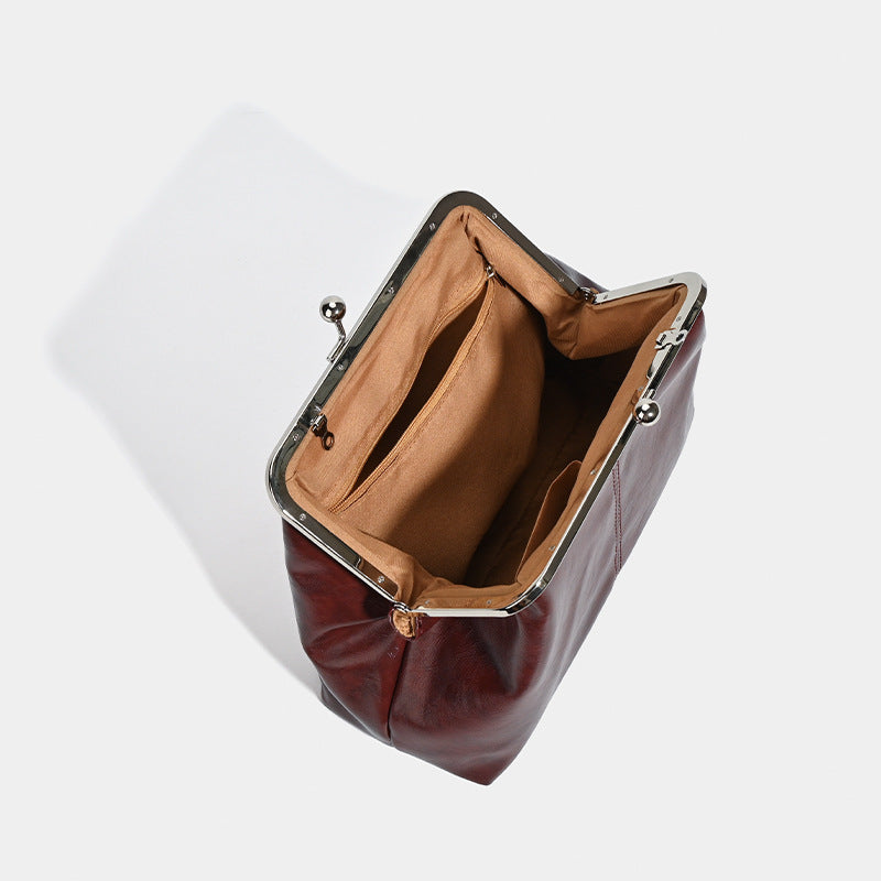 Japan and South Korea cross-border solid color clip bag fashionable new versatile commuter handbag bucket bag shoulder messenger bag