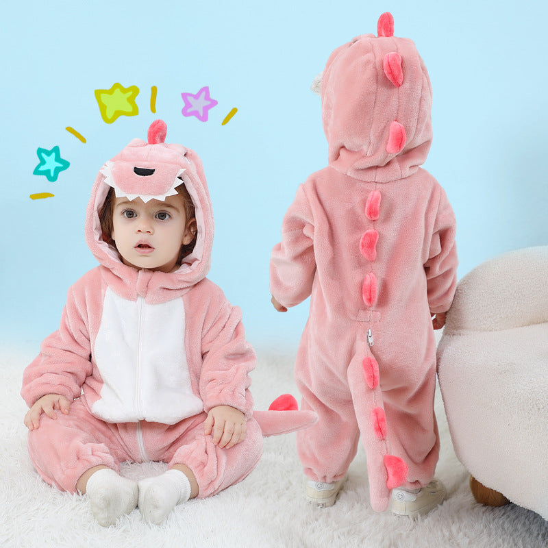 Qile Rabbit Children's Clothing Wholesale Spring and Autumn New Flannel Thin Dinosaur Single-layer Romper Jumpsuit