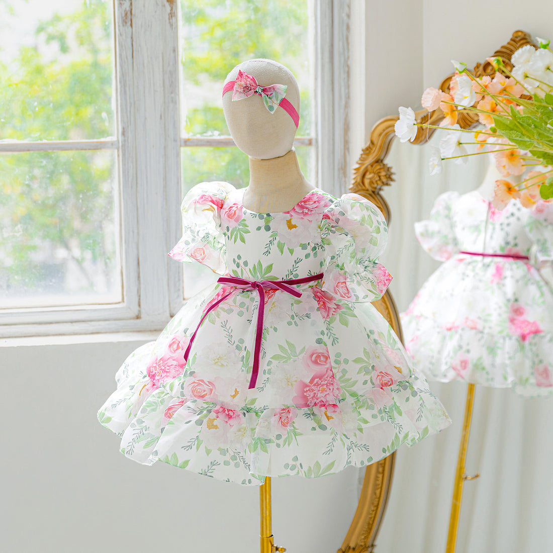 Amazon organza printed children's dress catwalk flower girl dress little girl princess dress girls dress high-end