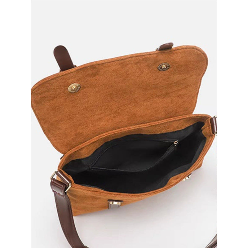 2025 autumn and winter new retro suede messenger bag, Reba Tongganqu Maillard large-capacity shoulder messenger bag