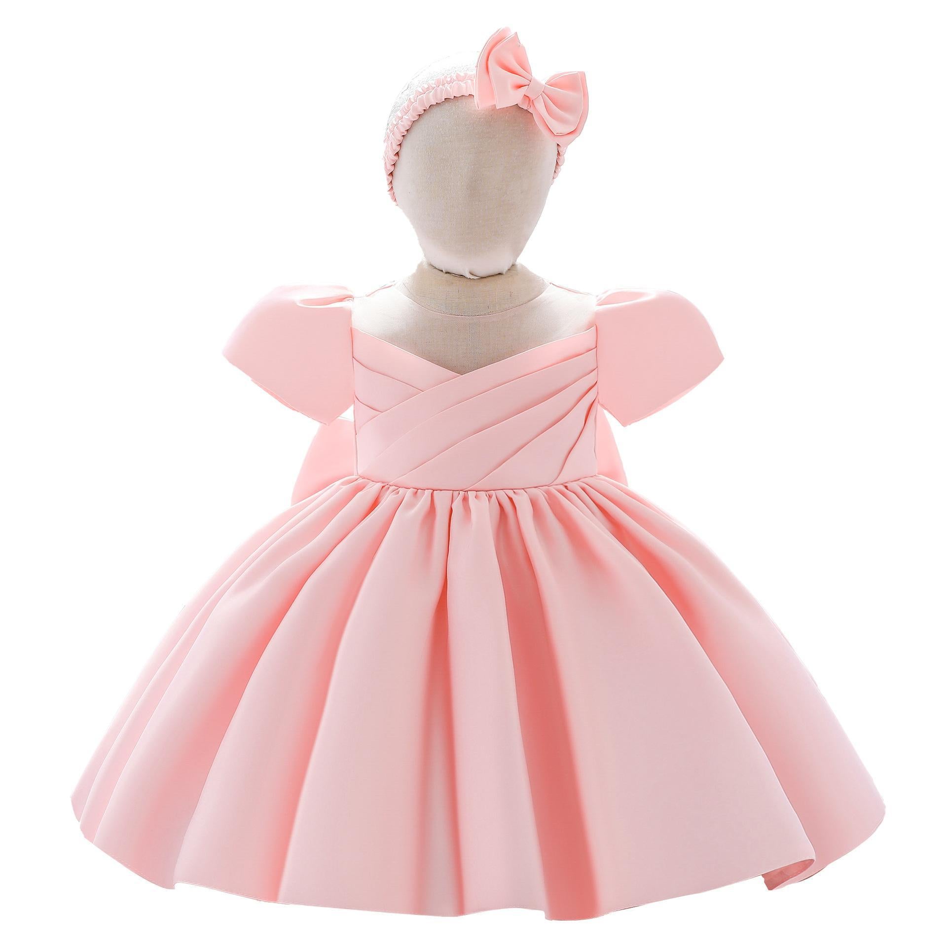 Amazon's new short-sleeved children's dress skirt, hair accessories, big bow girls' birthday party birthday dress