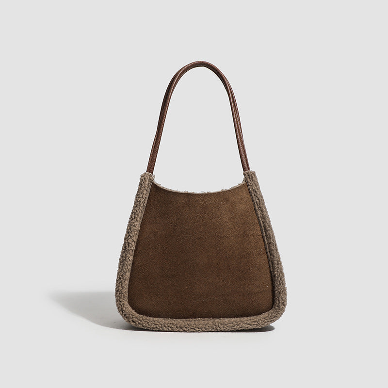 2025 niche lamb wool bag winter new retro suede tote bag fashion versatile shoulder handbag