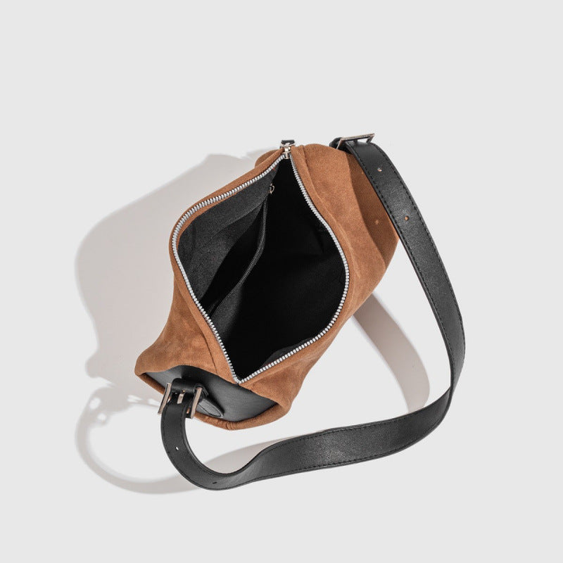 2025 autumn and winter retro suede cylinder bag women's niche design small soft bag feeling suede matte pillow bag