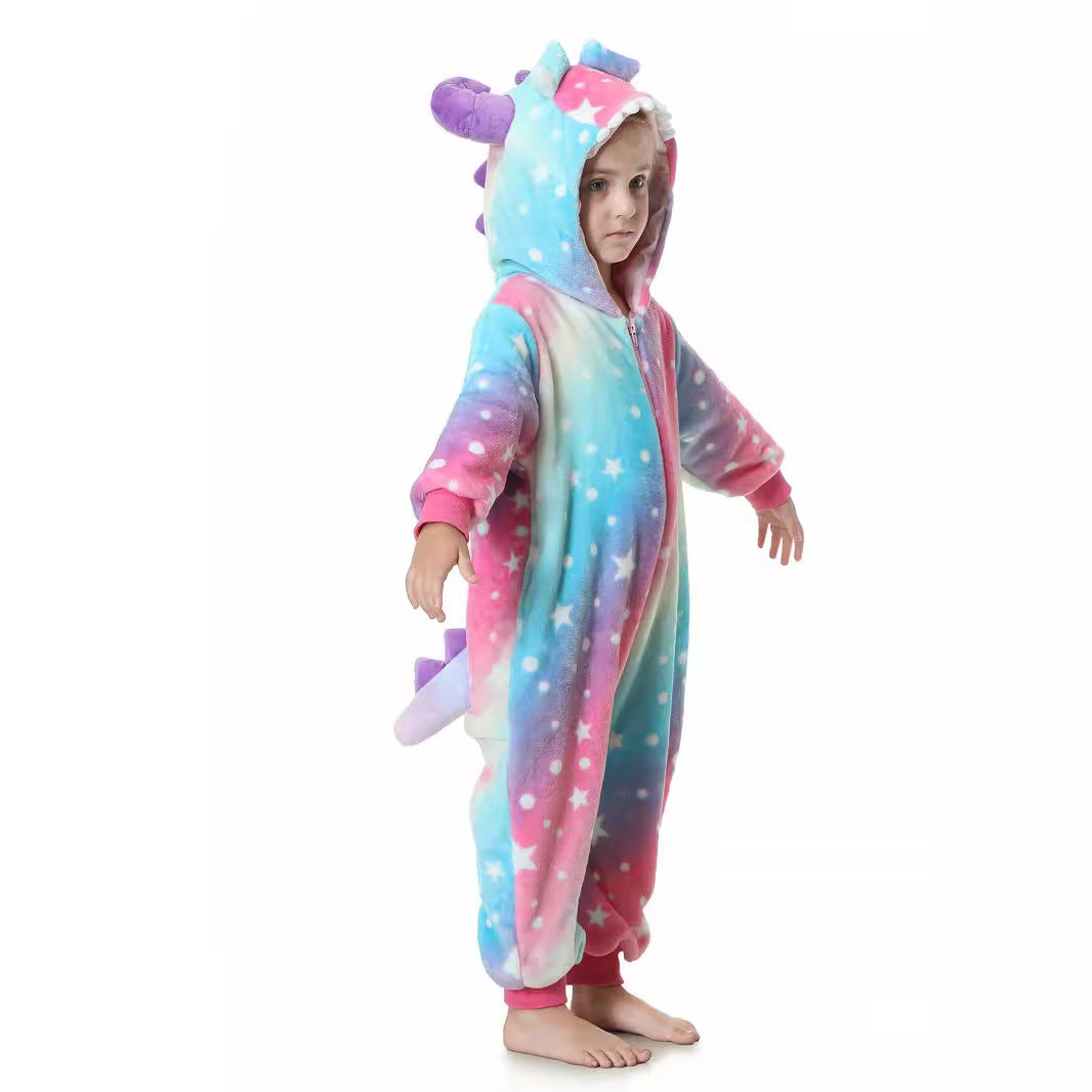 Autumn new children's cartoon styling clothes flannel single-layer cute rainbow monster styling onesie