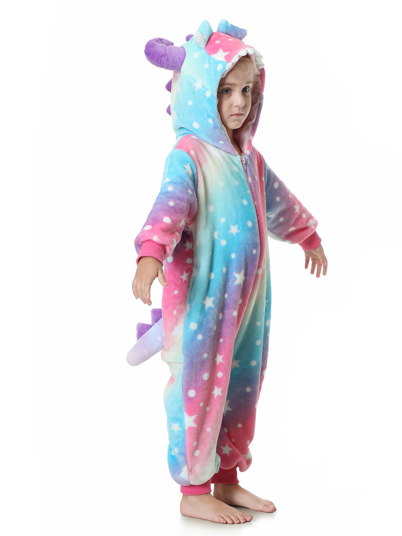 Autumn new children's cartoon styling clothes flannel single-layer cute rainbow monster styling onesie