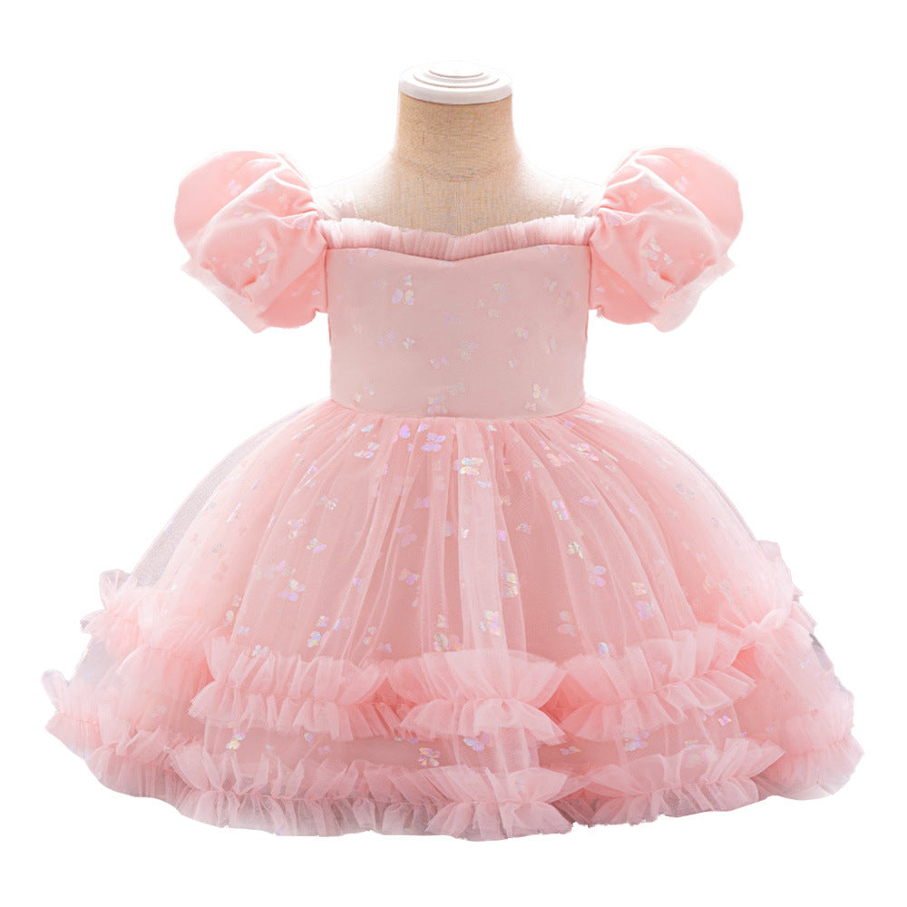 European and American infant and toddler dresses summer new bubble sleeves mesh fluffy princess dresses wedding flower girl dresses