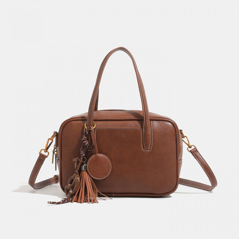 Vintage bowling tote bag women's 2025 autumn new large-capacity portable shoulder bag commuter messenger bag