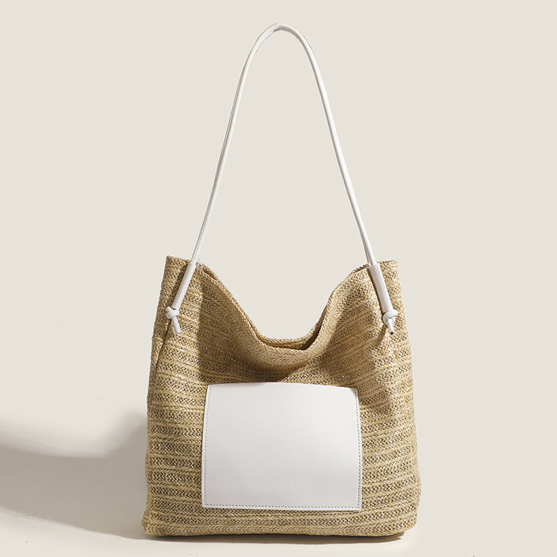 Woven Straw Beach Handbag – Large Capacity Bucket Bag