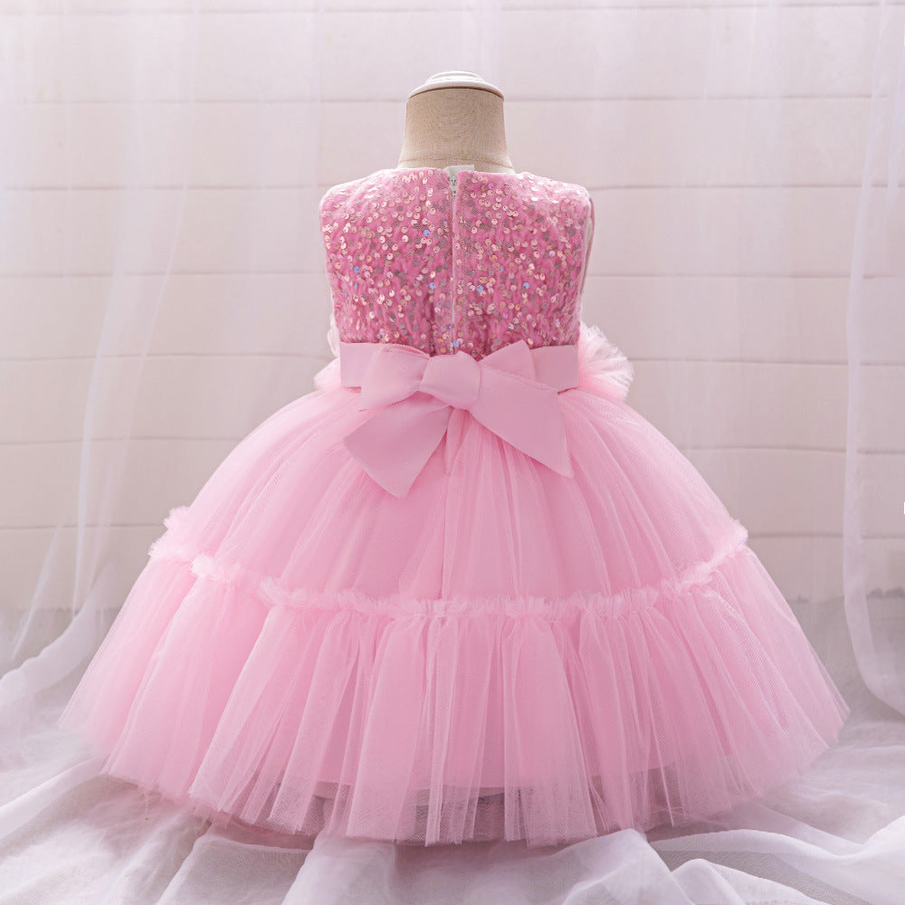 Cross-border new one-year-old baby girl sequined princess dress children's festival performance dress children's mesh dress