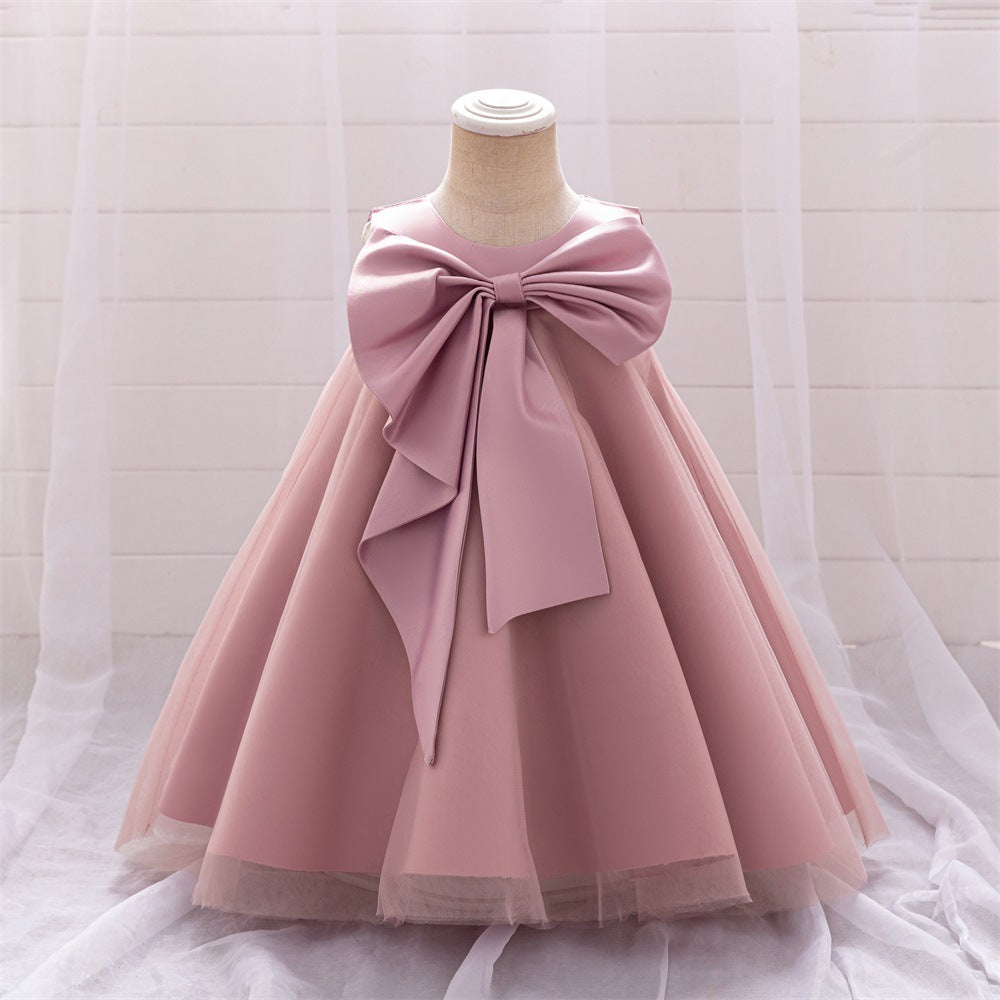Foreign Trade Infant Dress Sleeveless Big Bow Princess Dress Baby's First Birthday Banquet Girls Wash Dress