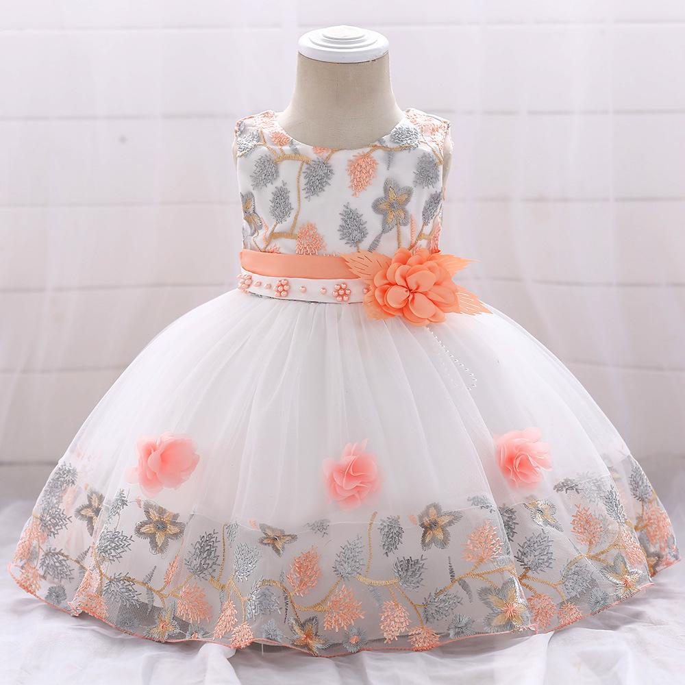 New European and American baby birthday dress infant three-dimensional flower girl dress birthday gift full moon banquet skirt