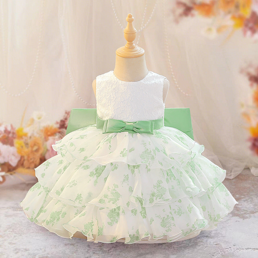 Cross-border girls dress fluffy cake dress one-year-old baby girl dress wedding dress little girl bow princess dress