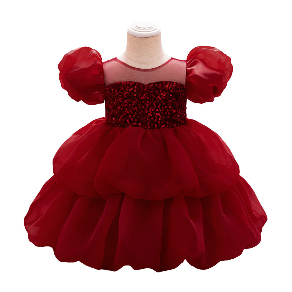 Amazon children's princess dress girls bubble sleeves baby year-old tutu skirt children's sequins activity clothing