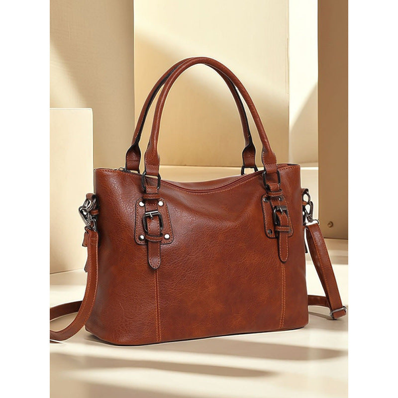 Foreign trade cross-border Europe, America, autumn and winter fashion trends, portable tote soft leather large-capacity texture retro simple shoulder bag