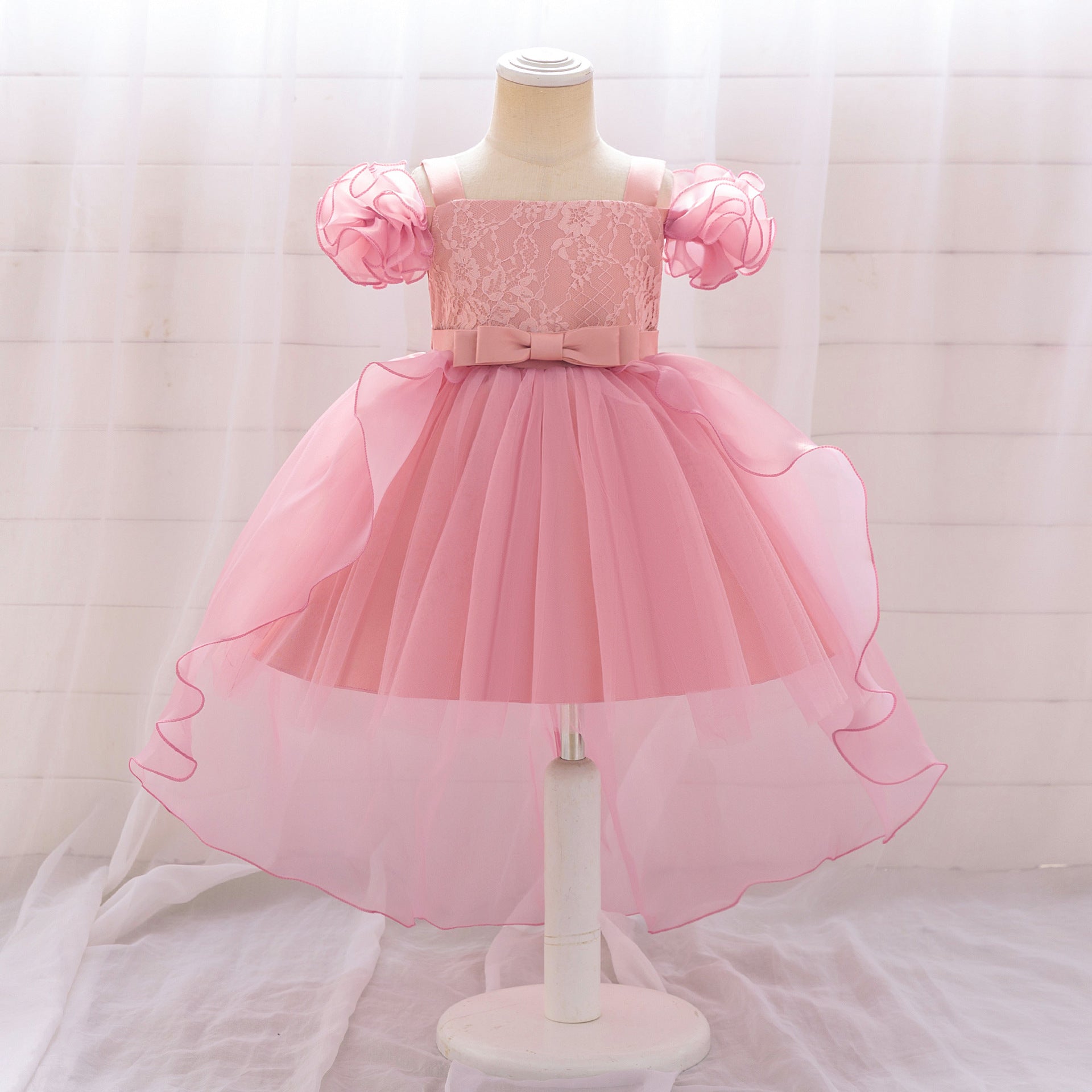 European and American new children's first-year dress skirt, bubble sleeve tutu skirt, children's trailing princess skirt, festival performance clothes
