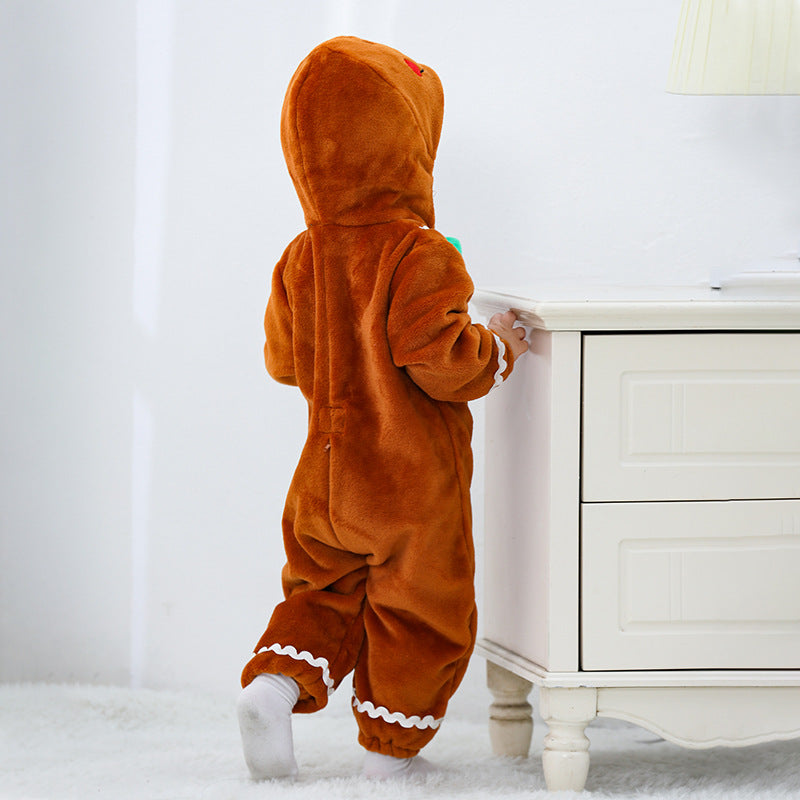 0-3 year old baby autumn new flannel single-layer cartoon-shaped Romper gingerbread man-shaped one-piece Romper