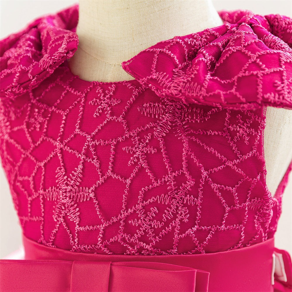 European and American medium and small children's dresses, princess dresses, rose red embroidered mesh yarn, fluffy cake dresses, tail removable two dresses