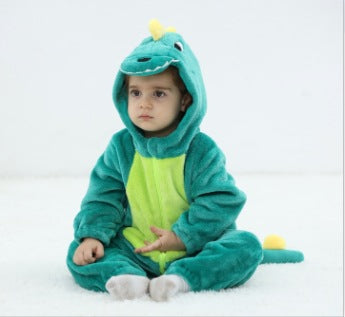 Qile Rabbit Children's Clothing Wholesale Spring New Flannel Thin Dinosaur Single Layer Romper Jumpsuit H3306