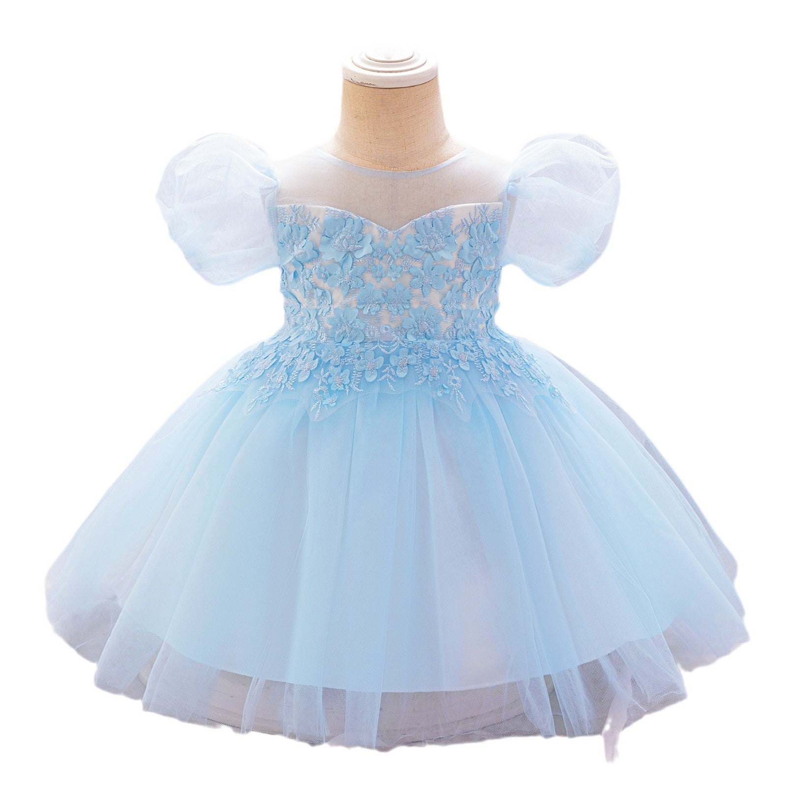 European and American new baby tutu skirt children's princess skirt birthday party dress embroidered mesh bubble sleeve dress
