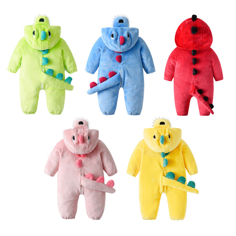 Qile Rabbit Children's Clothing Wholesale Spring New Flannel Thin Dinosaur Single Layer Romper Jumpsuit H3306