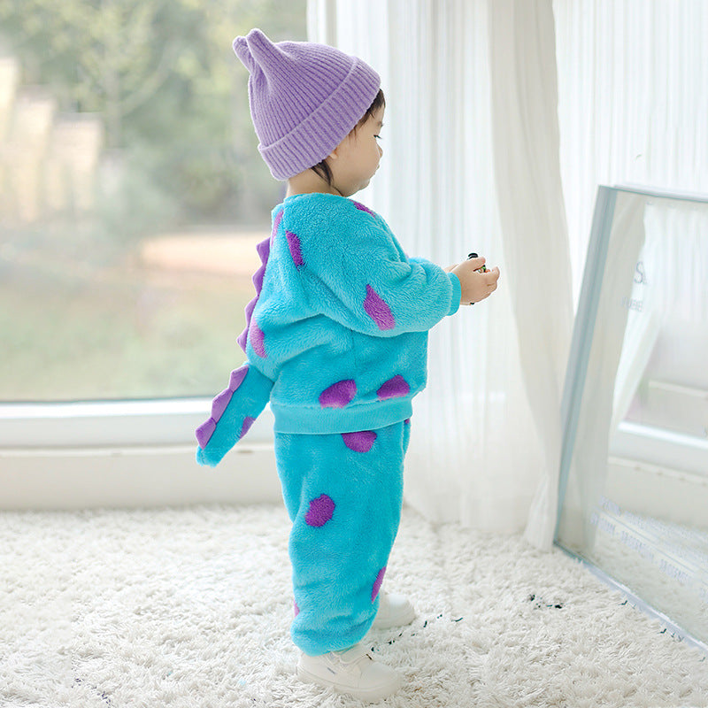 Autumn new infants and toddlers cute cartoon shape long-sleeved set monster shape split two-piece set