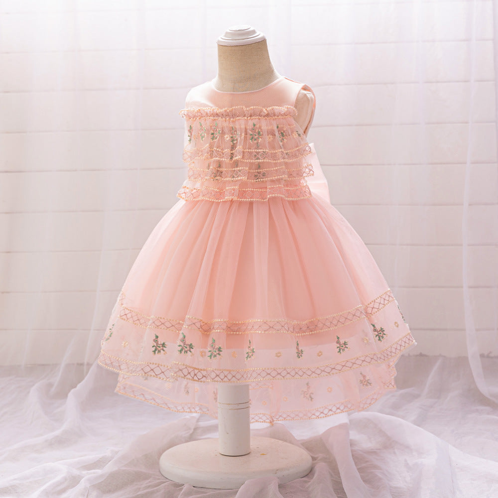 European and American new girls princess dress children's dress wedding flower girl dress trailing mesh dress summer dress