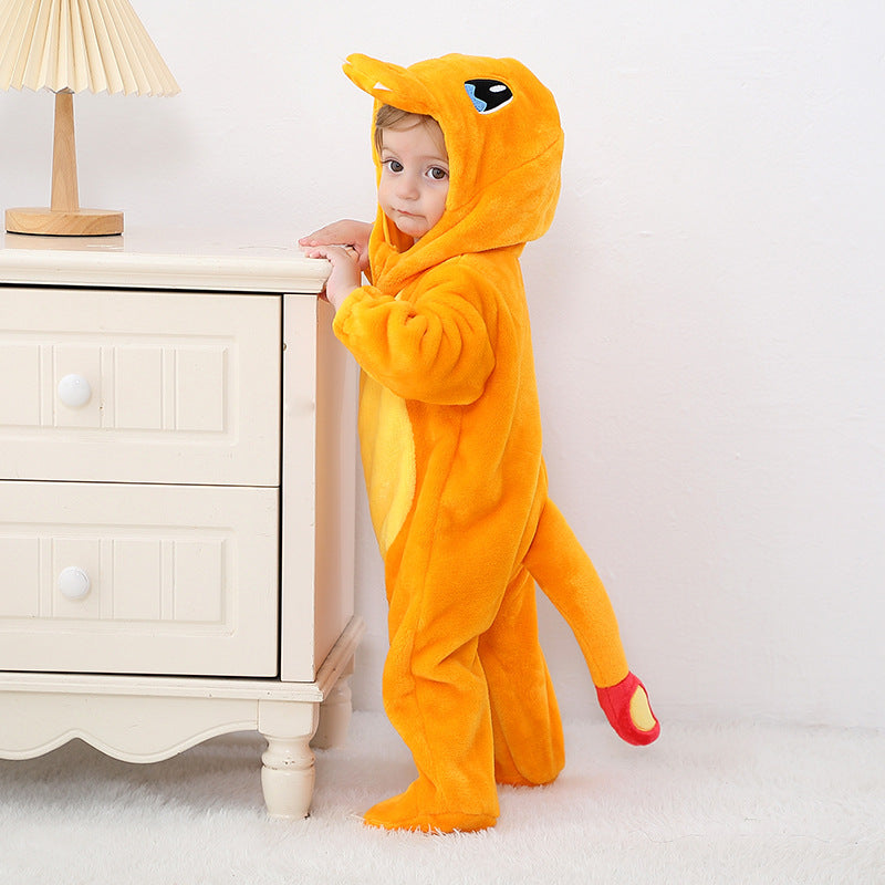 Autumn new 0-3 year old baby flannel single-layer styling clothes small dinosaur three-dimensional tail one-piece Romper