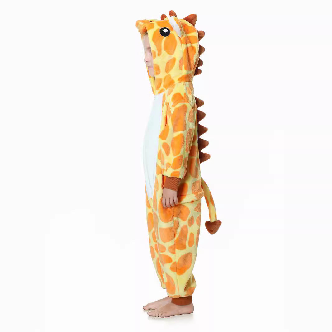 Autumn new children's cartoon styling clothes flannel single-layer cute giraffe spring and autumn styling onesie