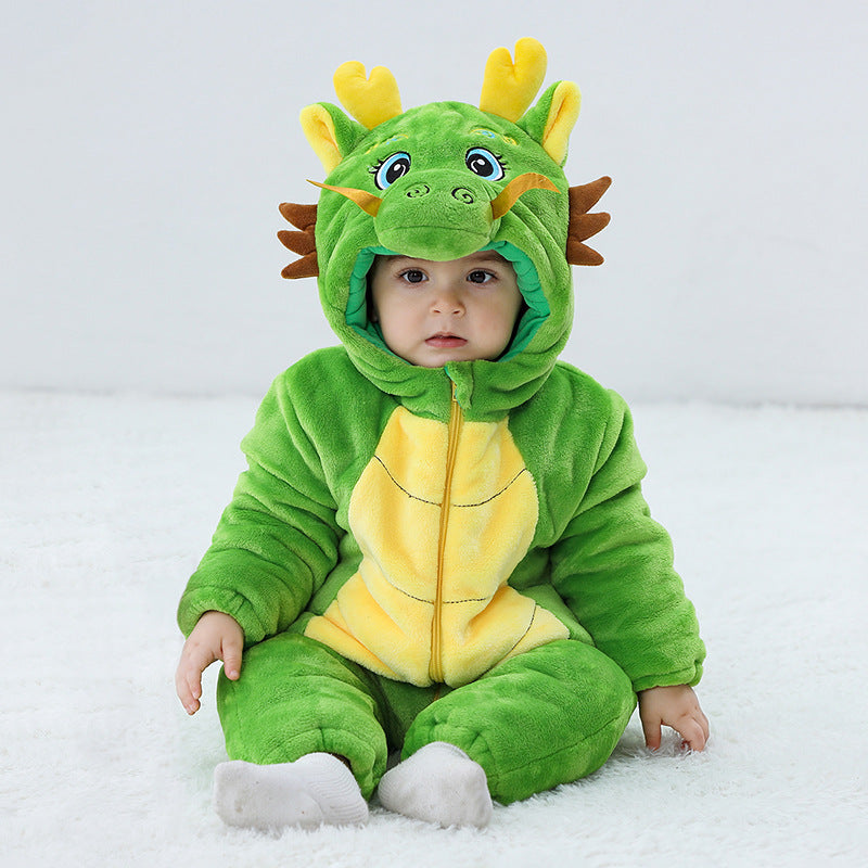 Winter new infant male treasure female treasure cute personality Chinese dragon shape flannel thickened warm Romper