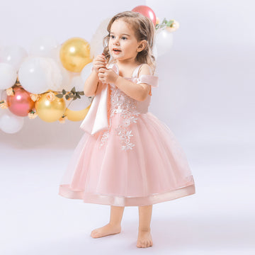 Foreign trade cross-border new children's wedding dress one-word shoulder pearl embroidery girls performance princess puffy skirt summer