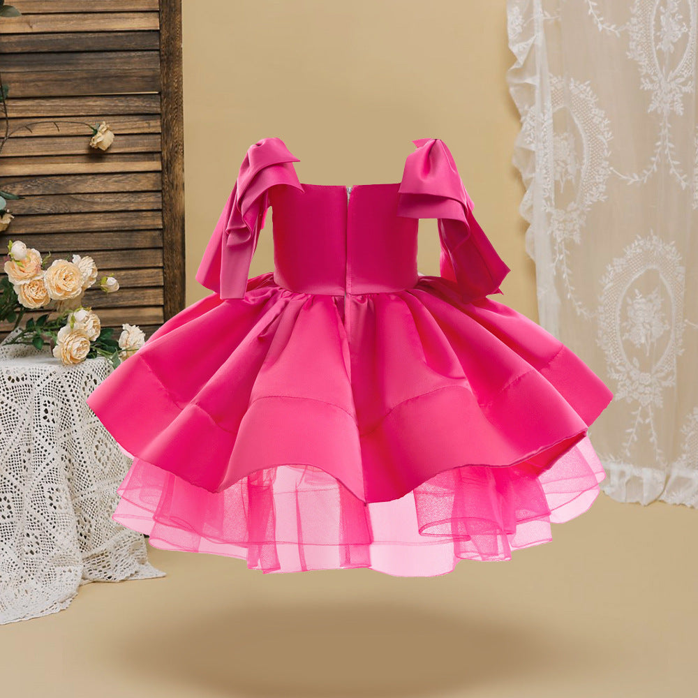 Solid color fluffy bow princess dress