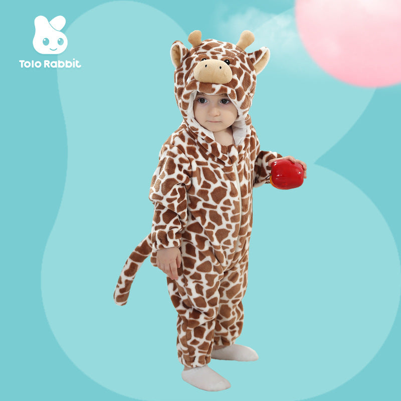 Qile Rabbit, Spring and Autumn Baby Clothing, Flannel Two-color Three-dimensional Modeling Cartoon Animal Romper Single Layer