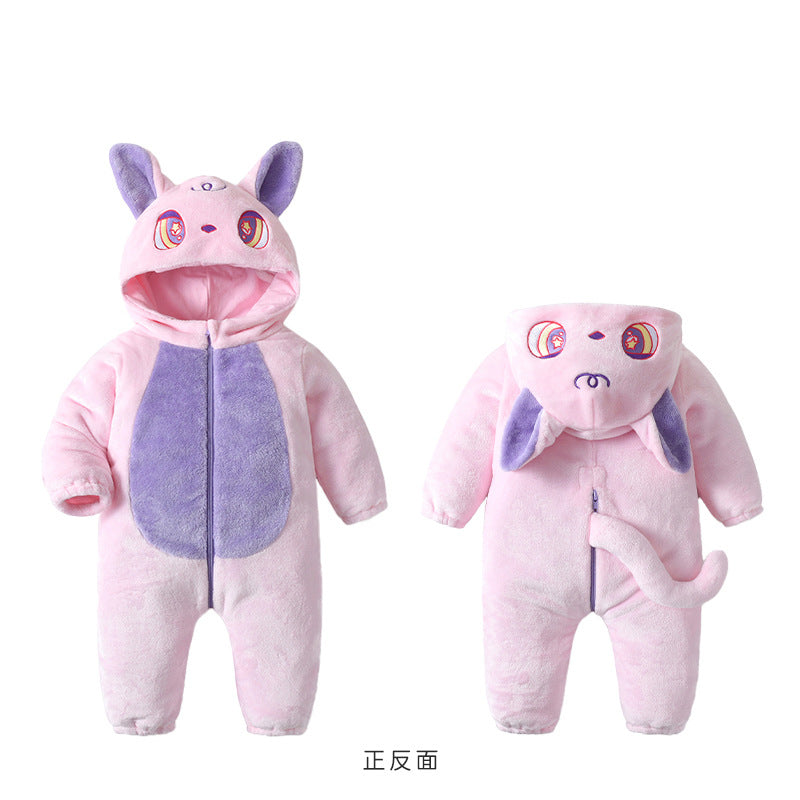 Autumn new infant and toddler comfortable flannel single-layer styling Romper cartoon cat and cat styling one-piece Romper