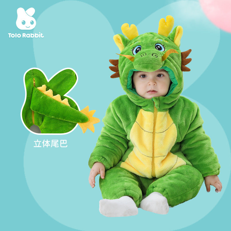 Winter new infant male treasure female treasure cute personality Chinese dragon shape flannel thickened warm Romper