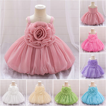 2025 New Children's Dress Bud Princess Dress Water Gloss Satin Dress Three-dimensional Flower Girls Dress Yearly Dress Dress