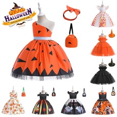 Cross-border infant and toddler clothing Halloween pumpkin print tutu dress girls sleeveless bow dress birthday gift