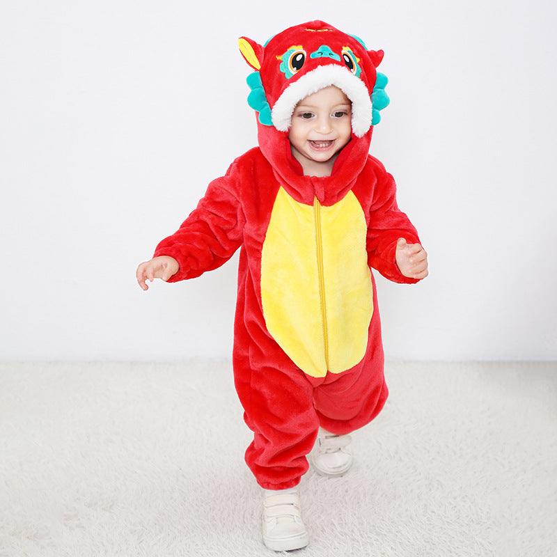 Spring and Autumn New Infants and Toddlers Flannel Single-layer Shaping One-Piece Romper Cartoon Dragon Shaping Long-Sleeve One-Piece