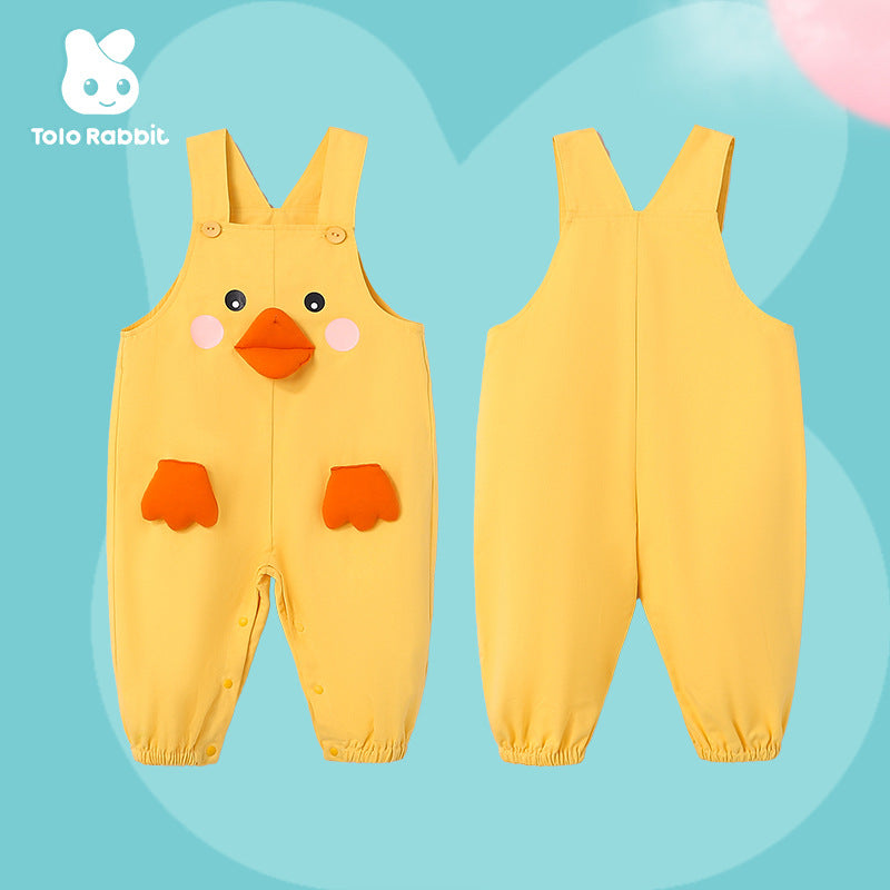 Qile Rabbit Autumn New Infant and Toddler Comfortable Styling Strap Romper Small Yellow Duck Strap Romper